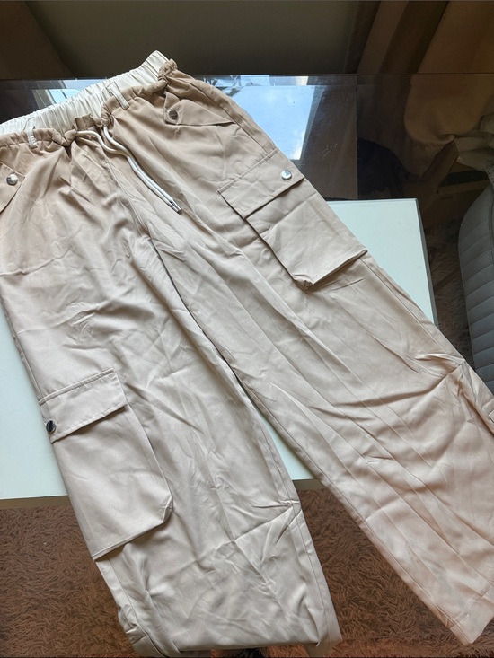 Pants - Khaki Wide Leg Double Waistband Joggers